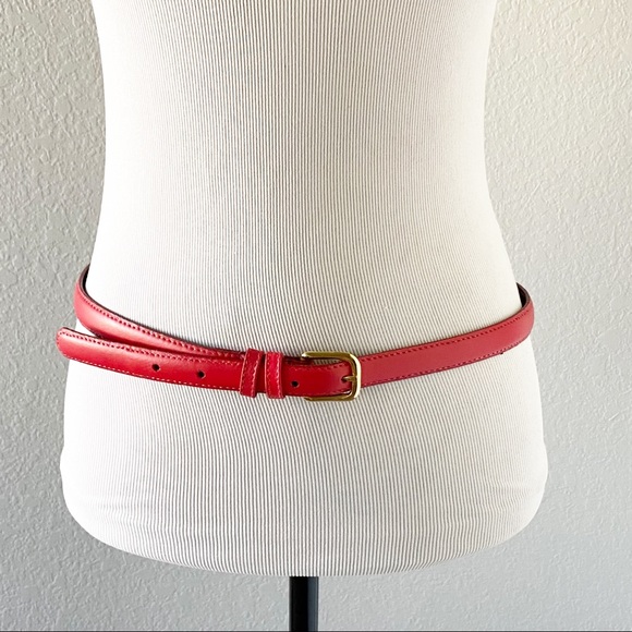Red Leather Belt With Gold Buckle Size Medium - Picture 2 of 9